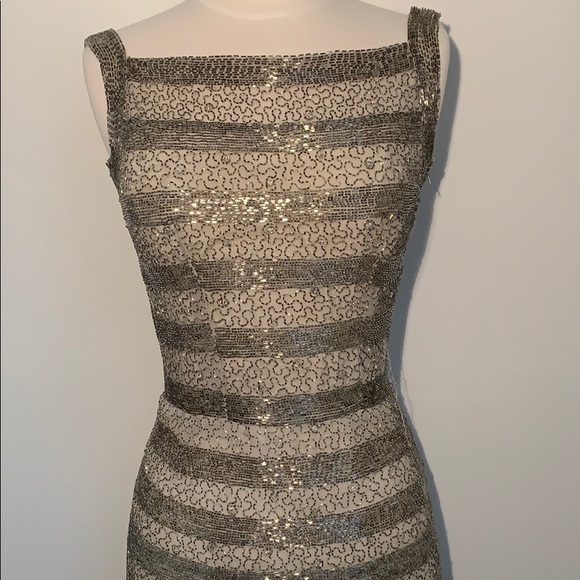 1950's RARE SIR NORMAN HARTNELL COUTURE Silver Beaded Dress! Top of the Line! - Picture 11 of 12